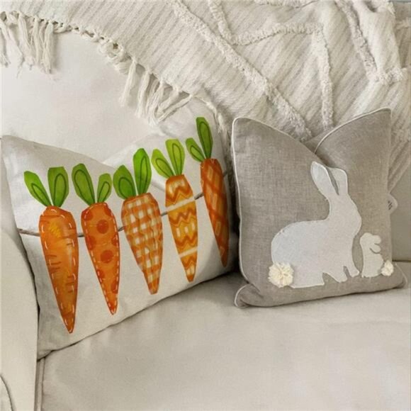 Easter Pillow Cover 12X20 Inch Five Watercolor Carrots Decorations - Picture 5 of 7
